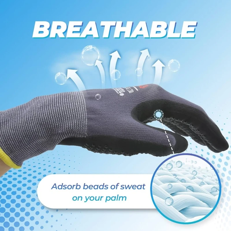 Micro-Foam Nitrile Coated Safety Work Gloves Non-Slip Grip Seamless Knit Work Gloves for Men Mechanic Auto Construction Gloves