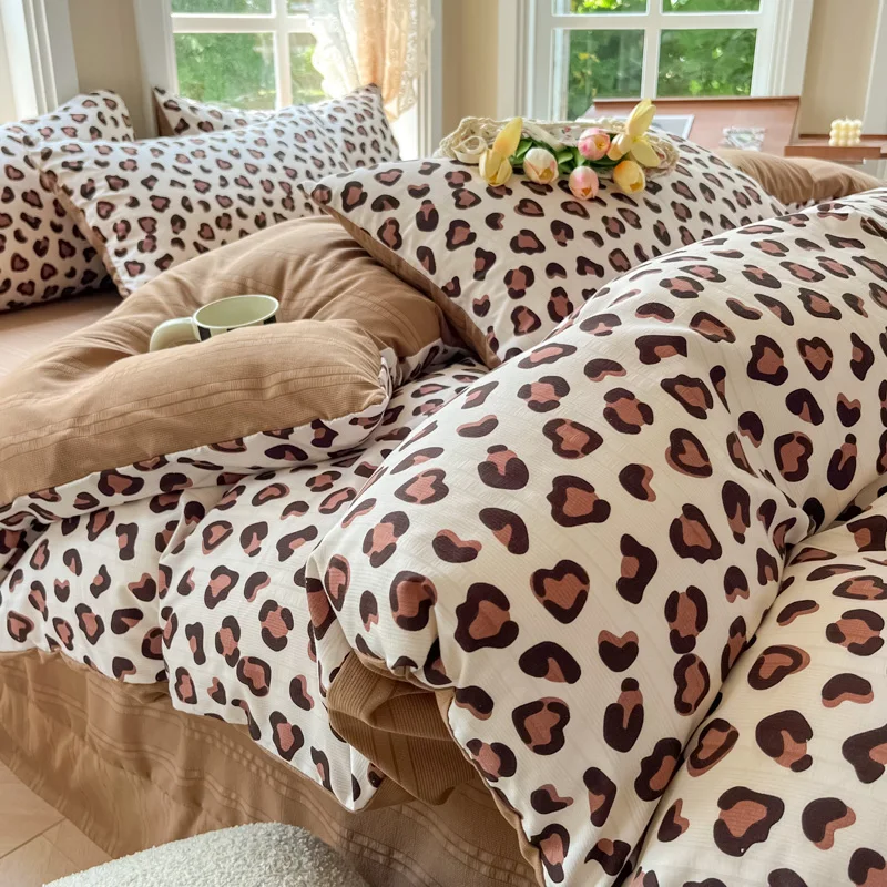 Coffee Leopard Print Duvet Cover Queen 4 Pc Wild Animal Cheetah Skin Fur Print Bedding Set Microfiber Reversible Comforter Cover