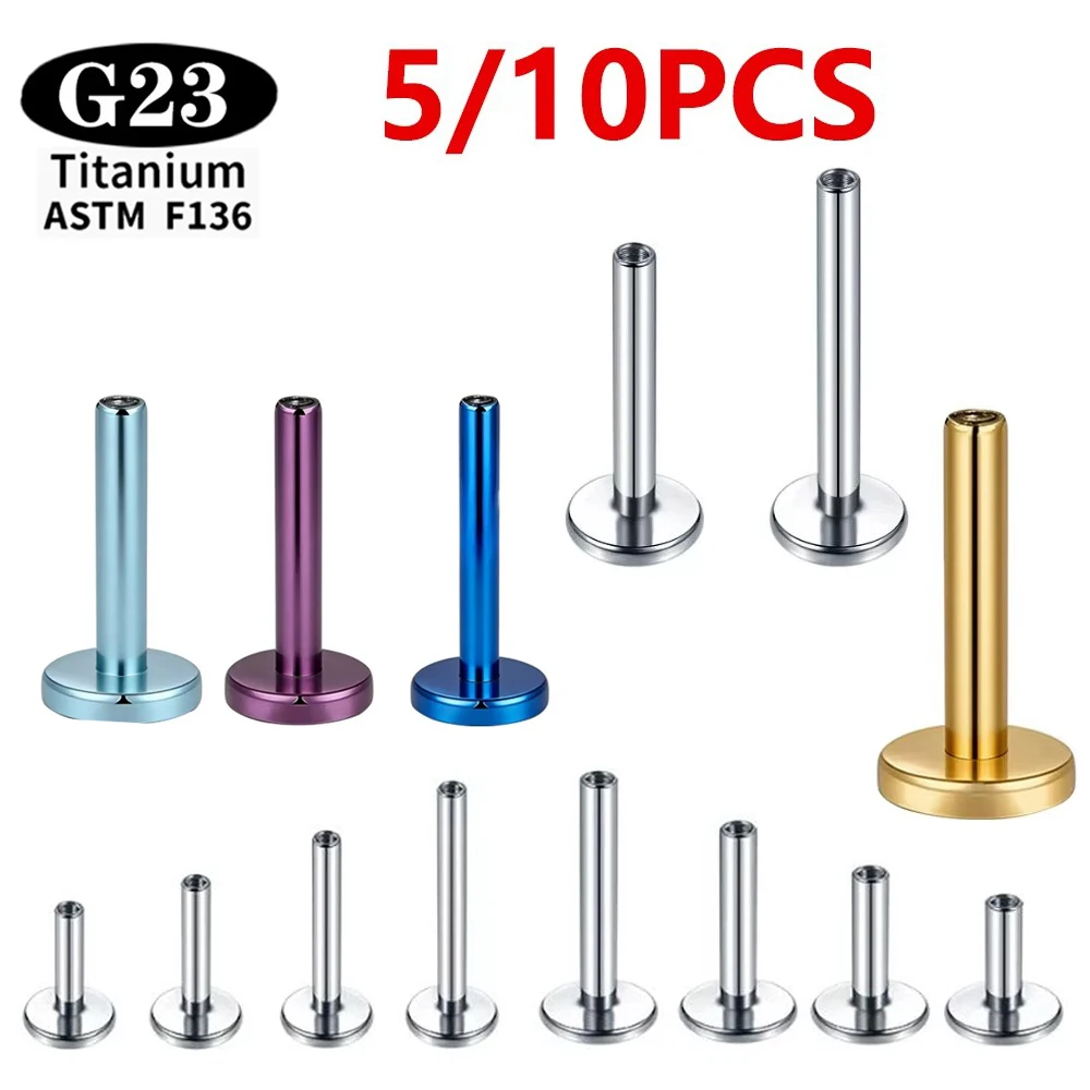 5/10 Piezas ASTM F136 Barra Labret de Titanio G23 con Rosca Interna 16G 18G 14G 4/12mm para Piercing de Nariz, Tragus y Joyería Corporal