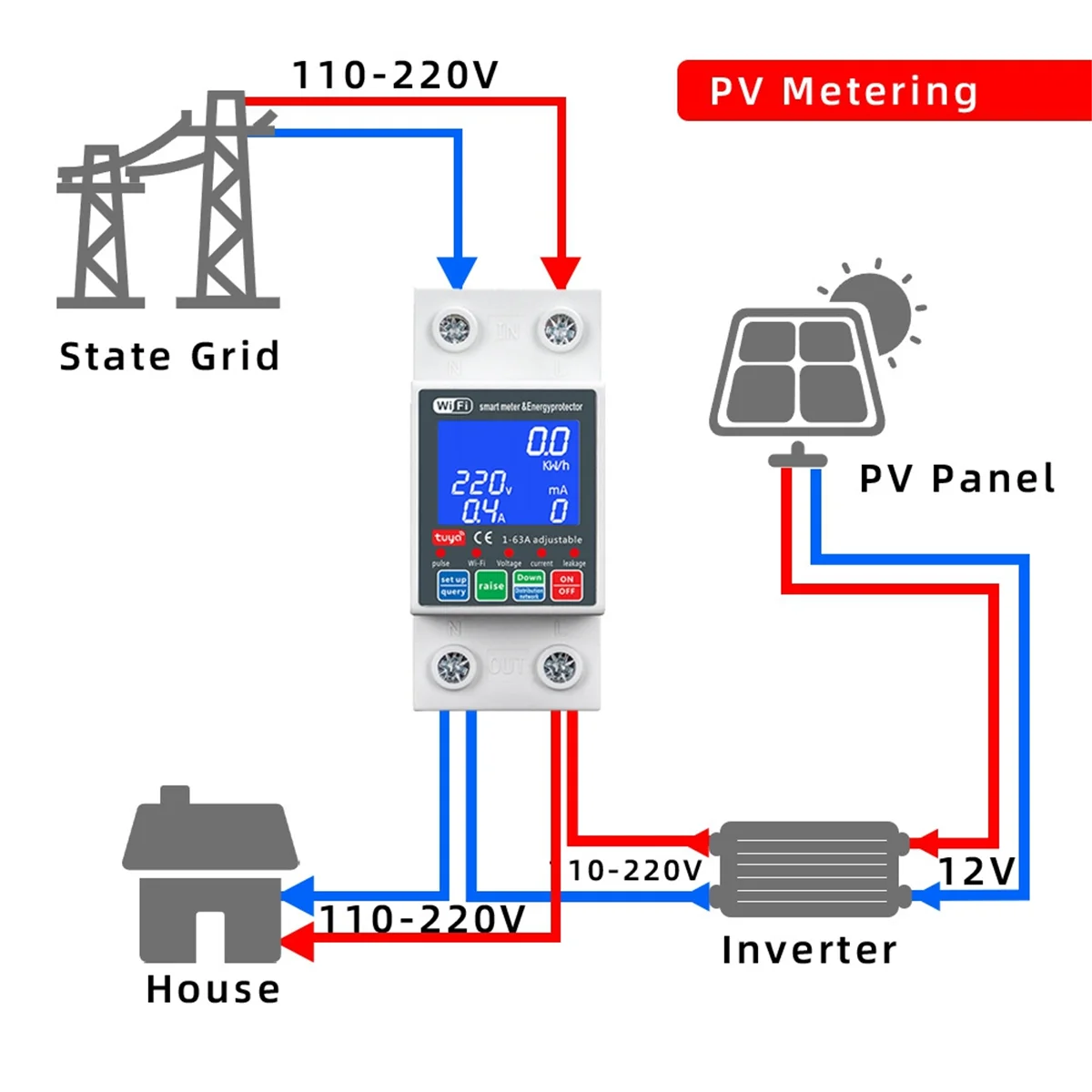 ABLQ NEW WTDZW-63A Smart PV Circuit Breaker Tuya 220v Voltage Current Leakage Protection Mcb Automatic Switch 63A Wifi