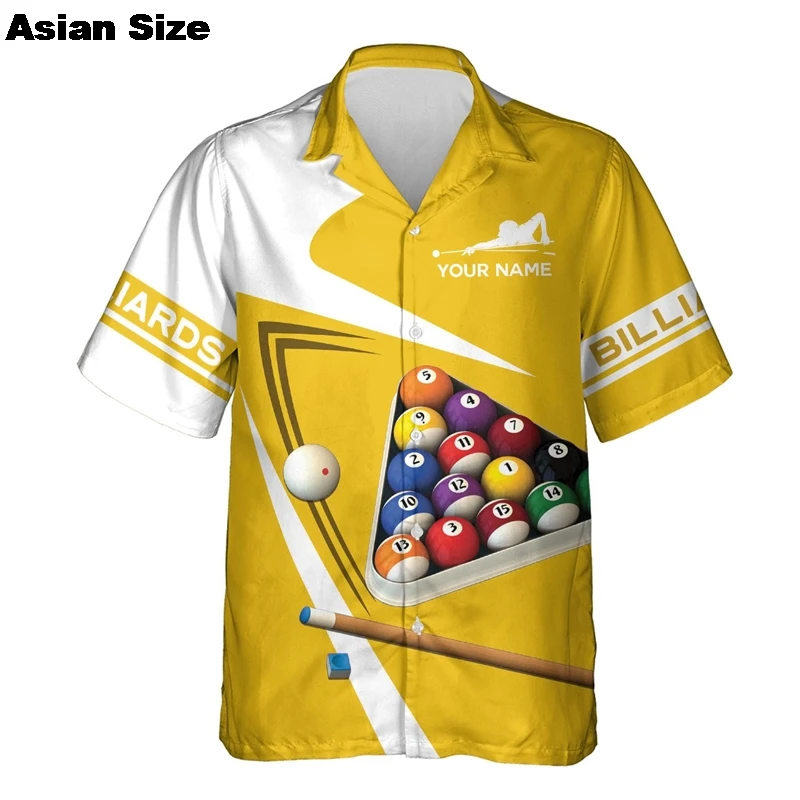 Бильярдные рубашки с 3D принтом на заказ для мужчин, одежда для любителей бильярда, блузка с лацканами, индивидуальный дизайн, игра в бассейн с коротким рукавом