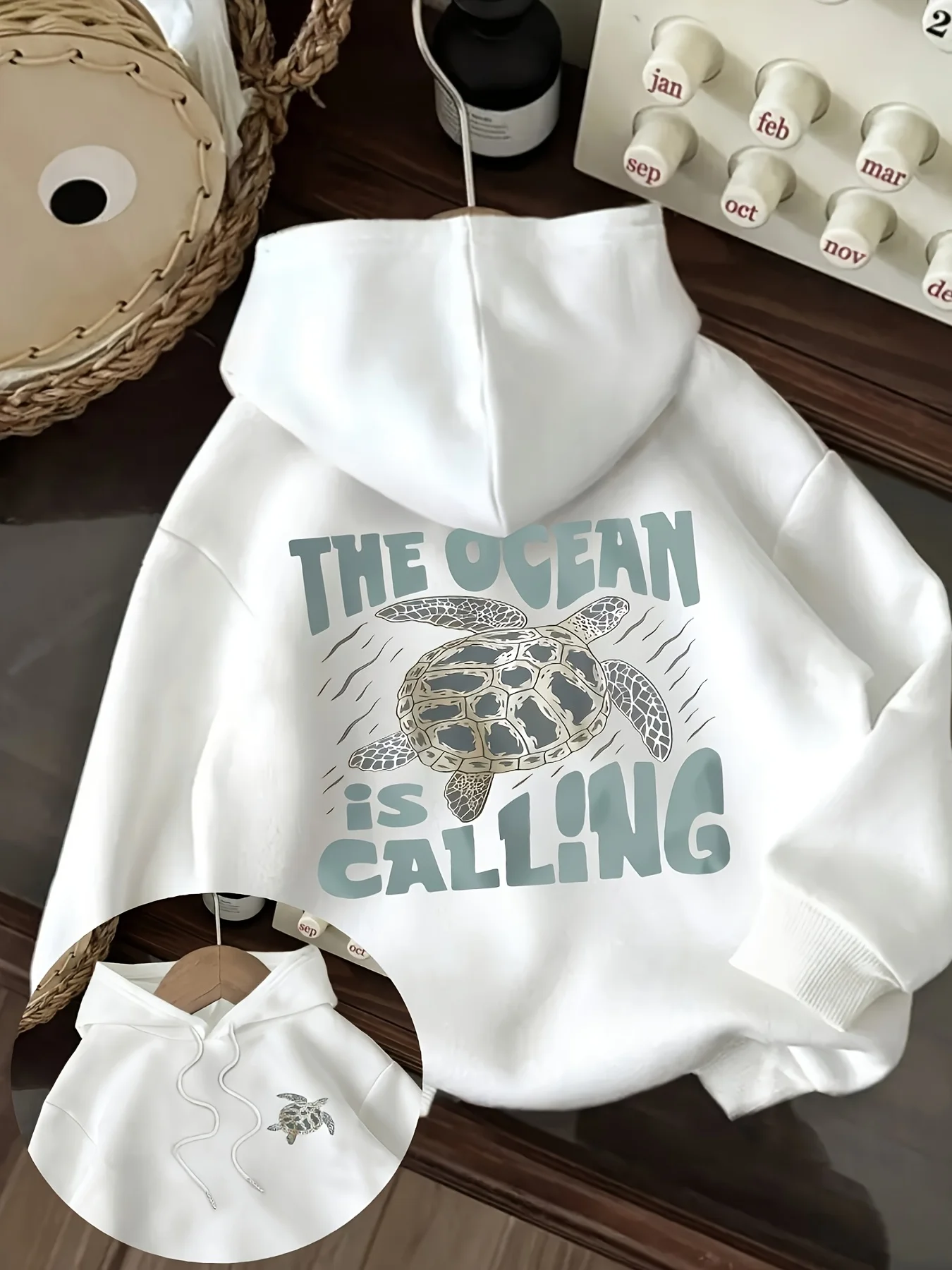 Ocean Leisure Men's Hooded Sweatshirt with Turtle Print - Long Sleeve Hooded Sweatshirt for Daily Wearing in Autumn and Winter