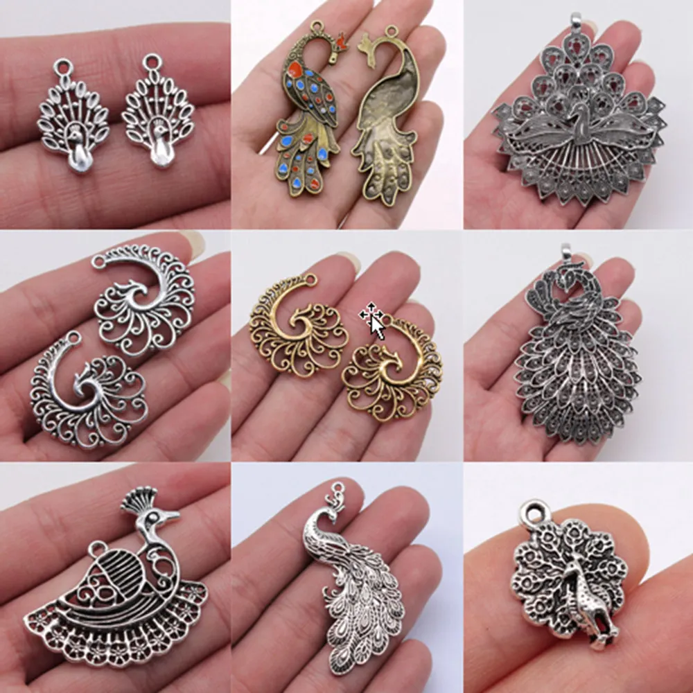 Luzem Charms do tworzenia biżuterii zestaw wisiorek Diy biżuteria akcesoria pawie Charms