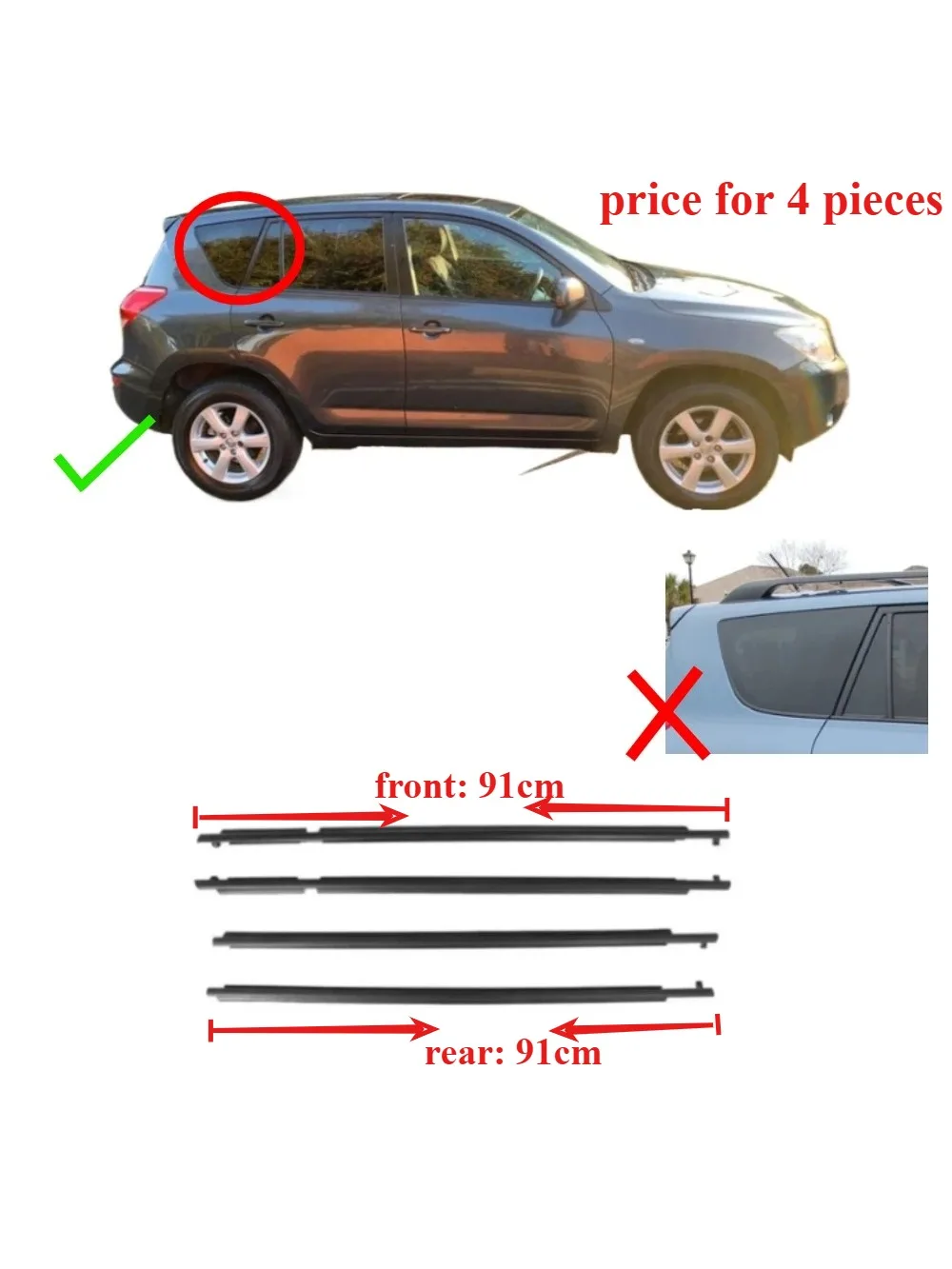 4 Stuks 91 Cm Windows Rubber Buiten Voor Toyota RAV4 2008-2012 Glas Protector Weer Strip Voor RAV-4 glas Laminaat 75721-42020 - afbeelding 2