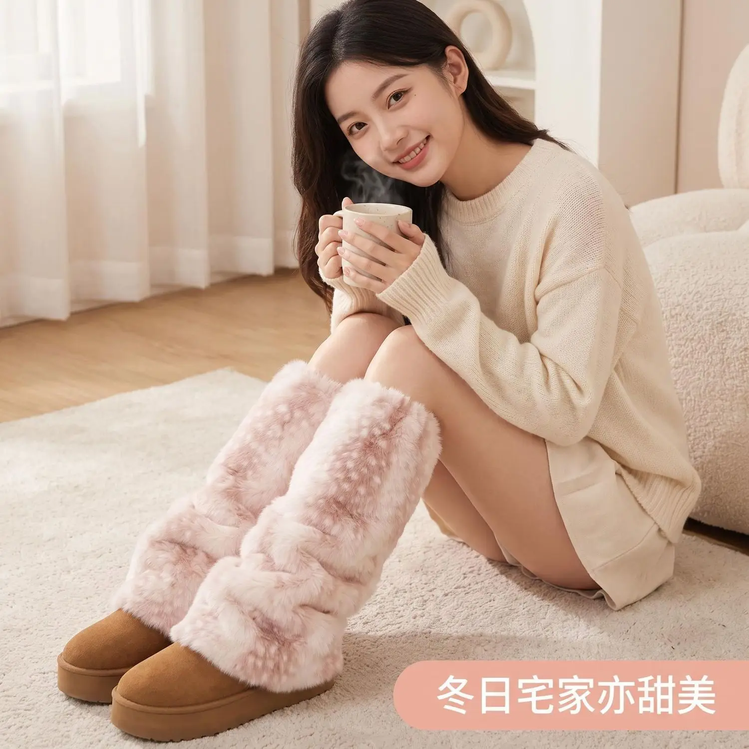 Winter Faux Fur Leg Warmers Women Deer Spotted Fluffy Boot Cuffs Y2K Aesthetic Warm Plush Leg Socks view 5