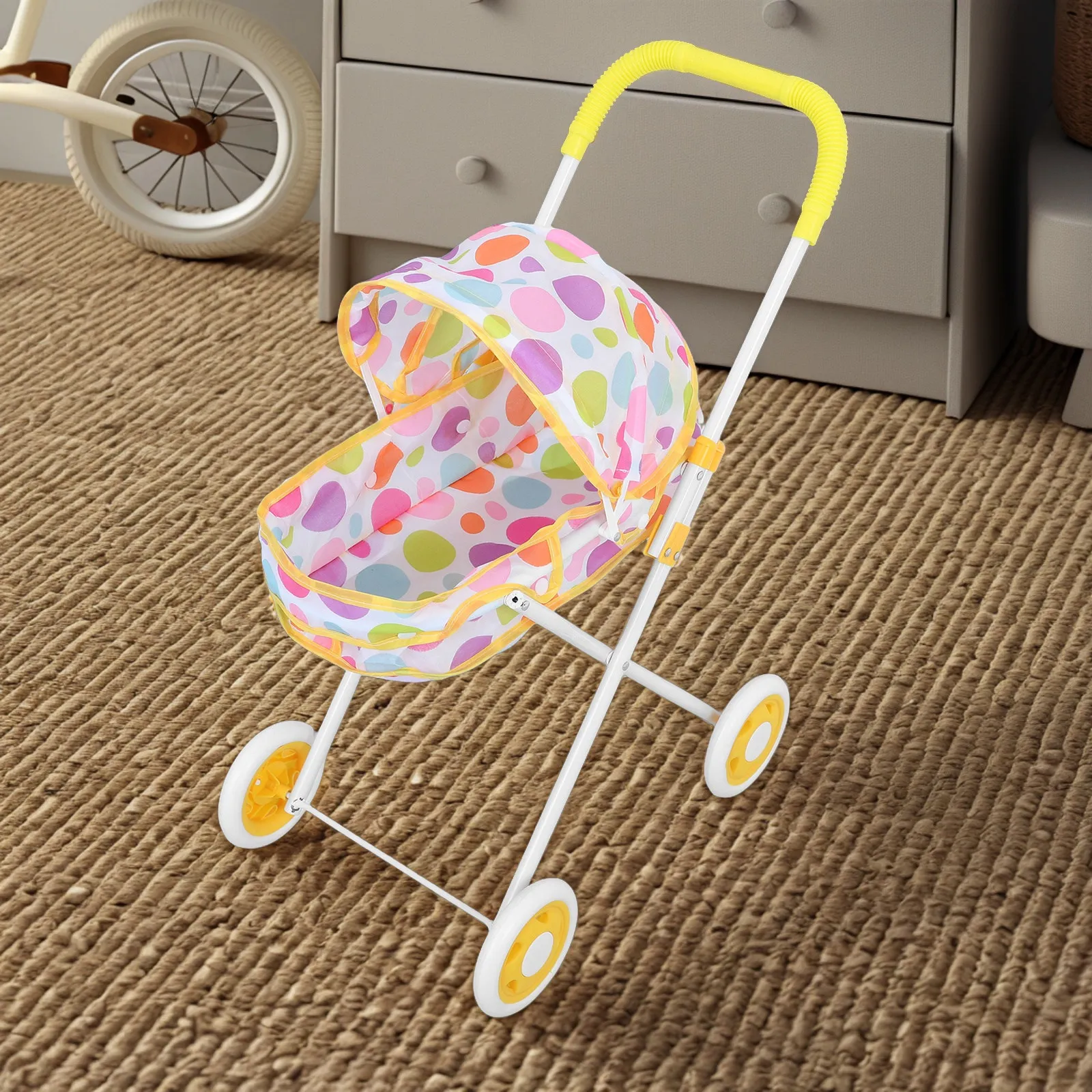 baby-stroller-mini-pram-carriage-kids-pretend-play-foldable-lightweight-portable-playset-role-playing-accessory