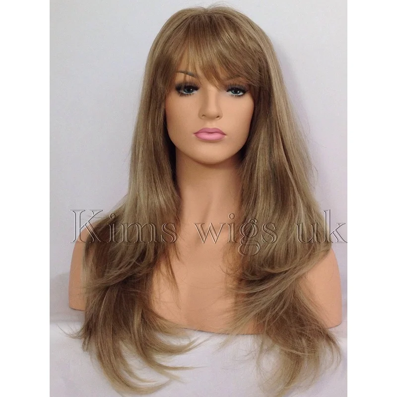 FULL WOMENS LADIES FASHION HAIR LONG WIG LIGHT BROWN/BLONDE MIX HEAT RESIST UK