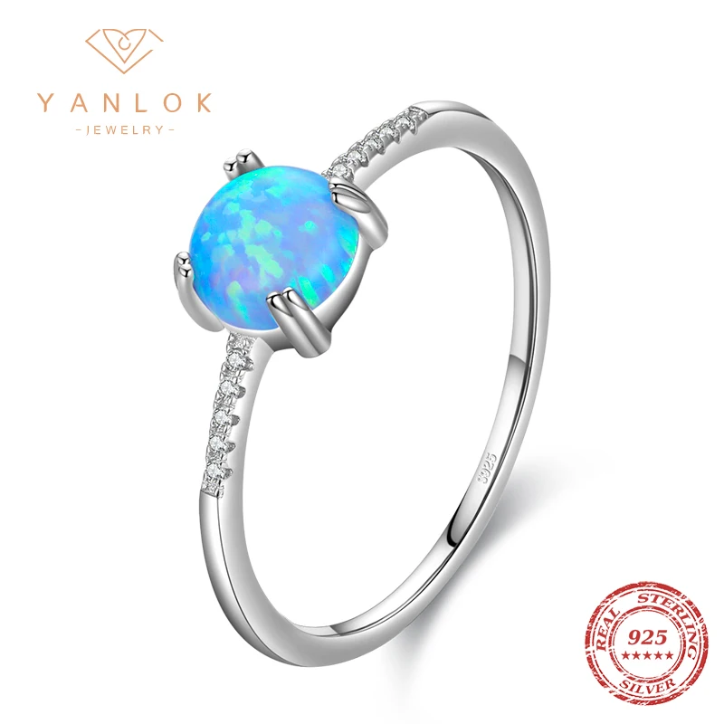 

YANLOK Fashion 925 Sterling Silver Beautiful Prong Semicircle Colorful Opal Ring for Women Lover Romantic Valentine's Jewelry