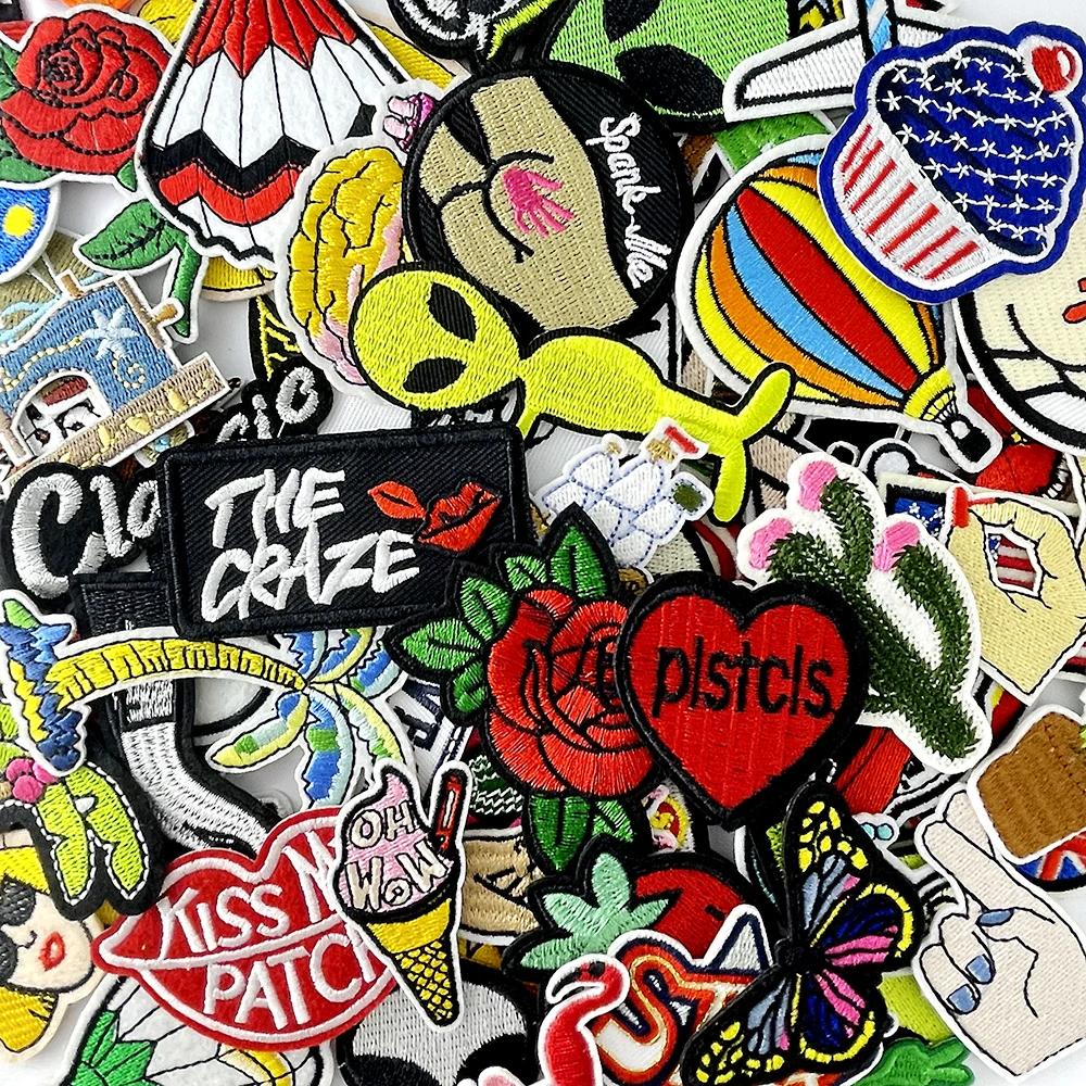 100Pcs/Lot Random Mixing Patches Embroidered Applique Clothes Accessories Apparel Supplies Decoration Cloth Patch Flower Cactus