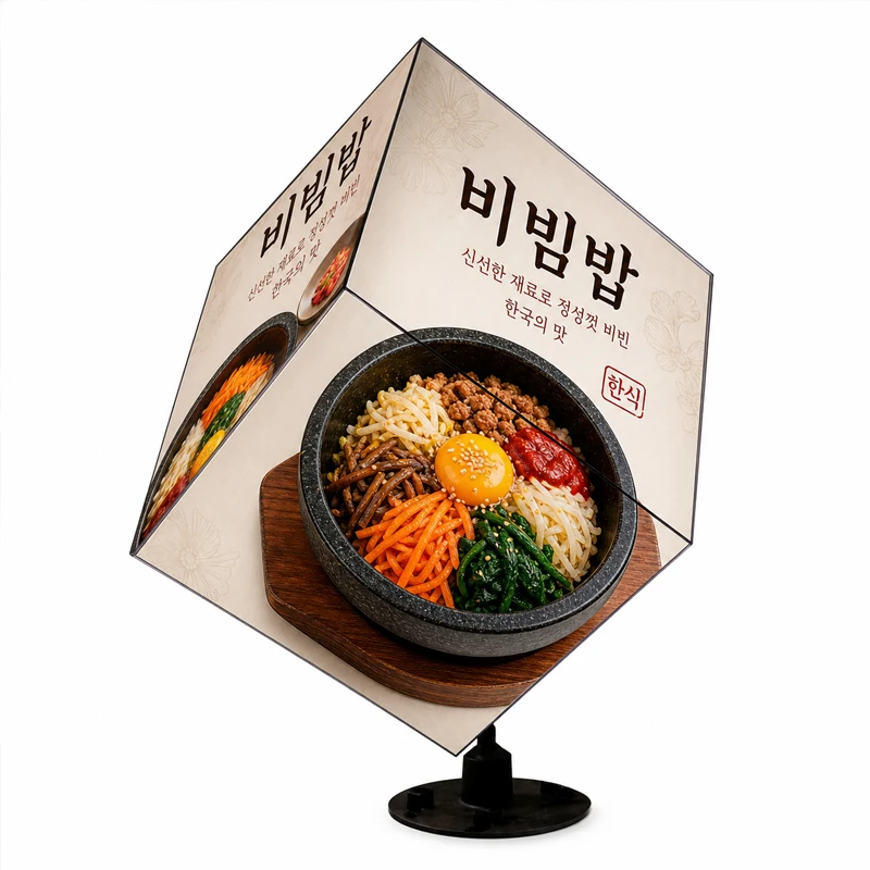 360 Degree Cube LED Hanging Menu Light Box Remote Control Led Screen Light Box Four Sided  Advertising Lightbox for Restaurant