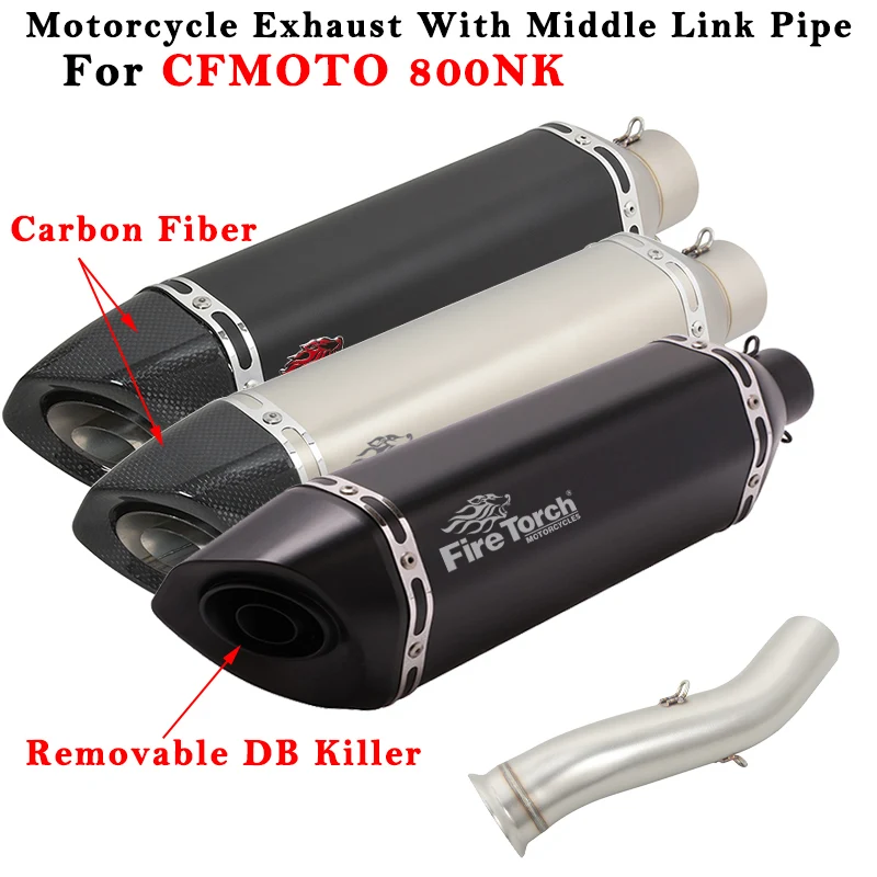 

Motorcycle Exhaust Escape System Modified Carbon Fiber Muffler Middle Link Pipe Removable DB Killer Slip On For CFMOTO 800NK