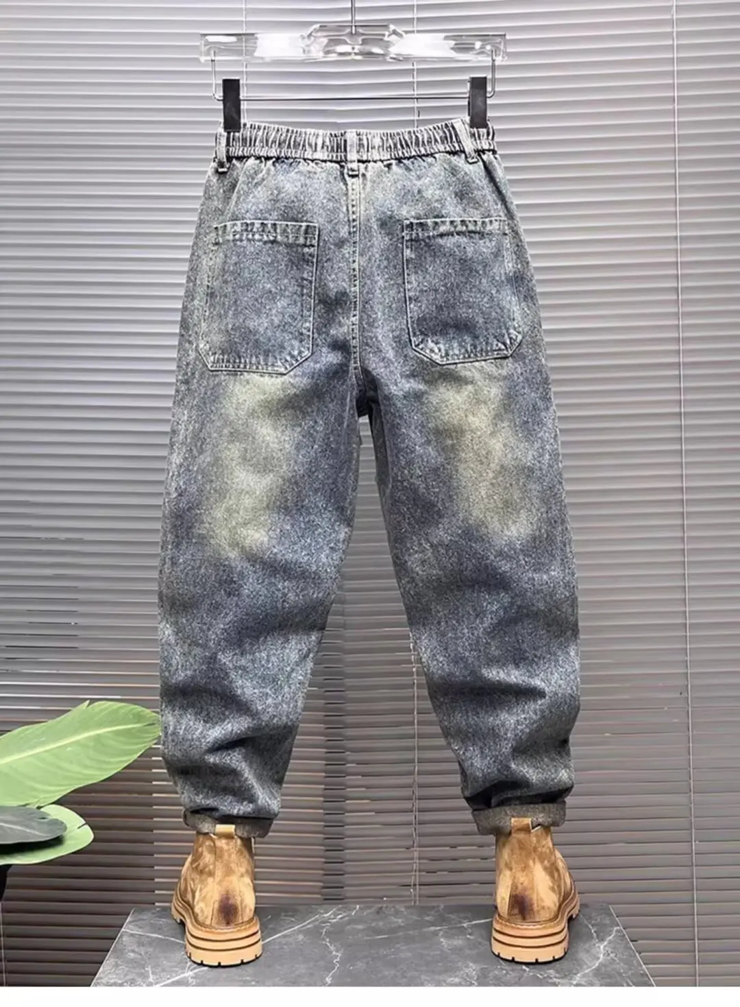 Trousers Cargo Light Blue Jeans For Men Cropped Male Cowboy Pants Harem Designer Patchwork Streetwear American korean Fashion