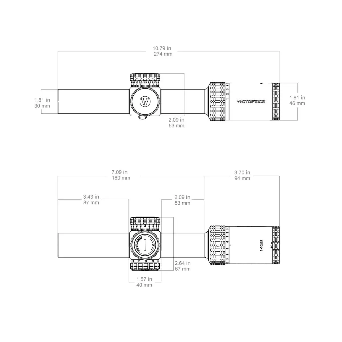 VictOptics S10 1-10x24 SFP منظار تصويب بإضاءة حمراء وخضراء، آلية قفل أبراج التعديل، وتصميم مجال رؤية واسع لسلسلة AR #6