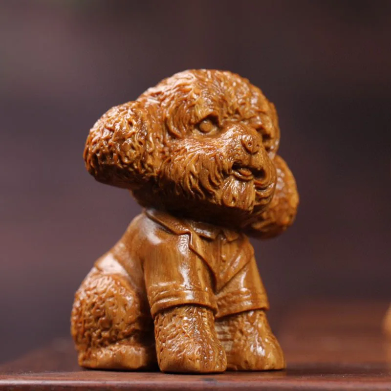 Argentina Green Sandalwood Carved Poodle Car Interior Decoration Zodiac Puppy Hand Pieces Wooden Craftwork