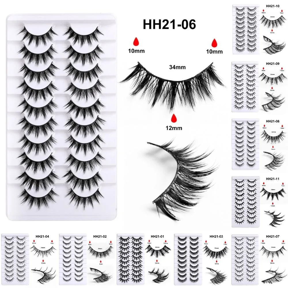 10 Pairs Soft Wispy Fluffy Fake Lashes Fluffy Thick Glue Version Dramatic Faux Mink Lashes Handmade Eyelashes Extension