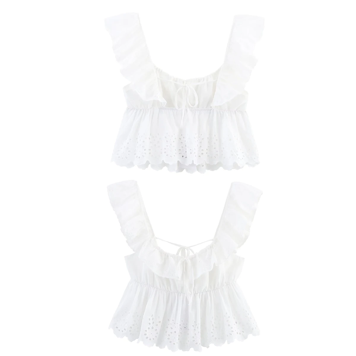 

Maxdutti Minimalist White Embroidered Hollow Cotton Shirt Women French Lazy Casual Sleeveless Short Shirt Summer Blouse Women