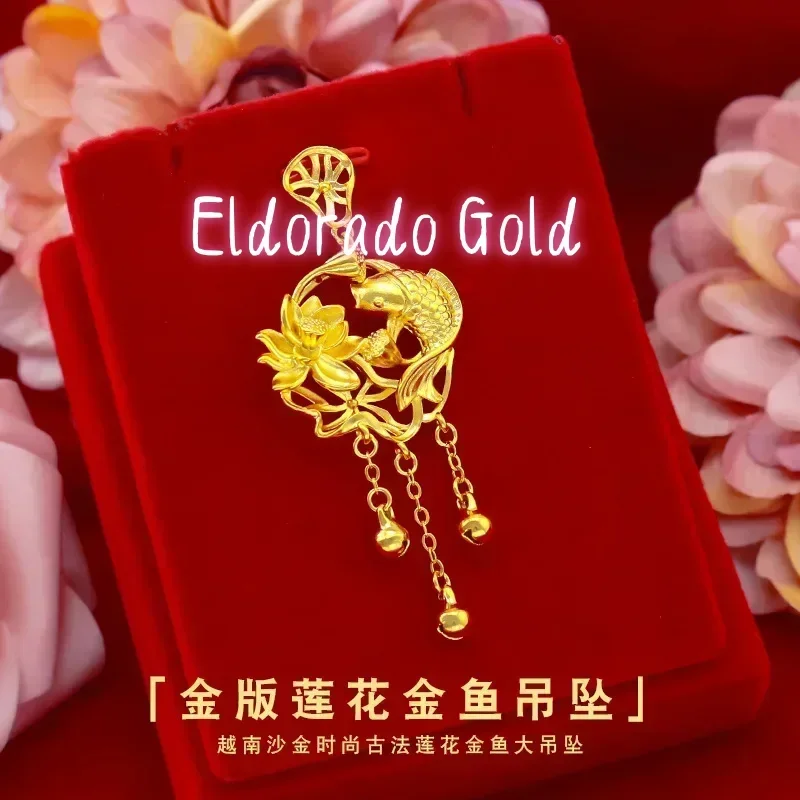 

Золотой кулон Eldorado 9999 пробы, 24K, женский, в форме старинной золотой рыбки, в этническом стиле, модный, с лотосом