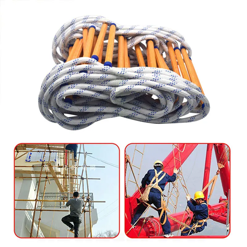5Meters Emergency Escape Ladder Soft Rope Flame Resistant Portable with Hooks Kids Adults for Outdoor Aerial Work Engineering