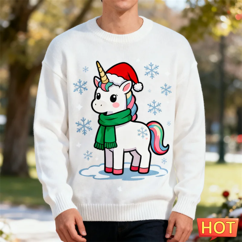 Simple Fashion Unicorn Pattern Ugly Christmas Sweater Trendy Holiday Wear 3D Printed Xmas Sweatshirts Loose Harajuku Pullovers