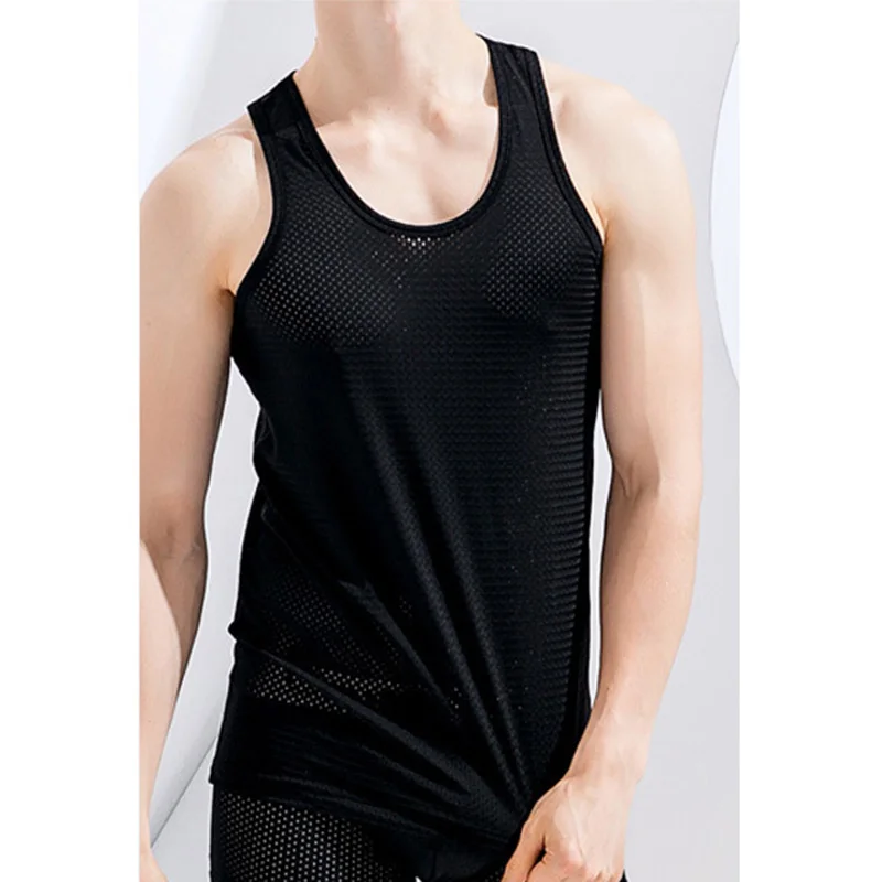 Camisa sin mangas de secado rápido para hombre, camisetas transpirables de seda de hielo para gimnasio, ropa deportiva para gimnasio, camiseta sin