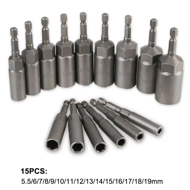 

Hex Socket Sleeve Set Nozzles 5.5mm-19mm Nut Driver Set Power Screwdriver Handle Power Drills Impact Drivers Socket Wrench Tools