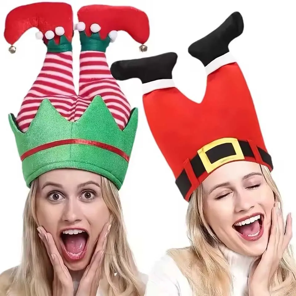 1 Gorro Navideño Rojo Vibrante, Gorro de Fiesta, Diseño Divertido de Elfo y Santa Claus para Celebraciones Festivas