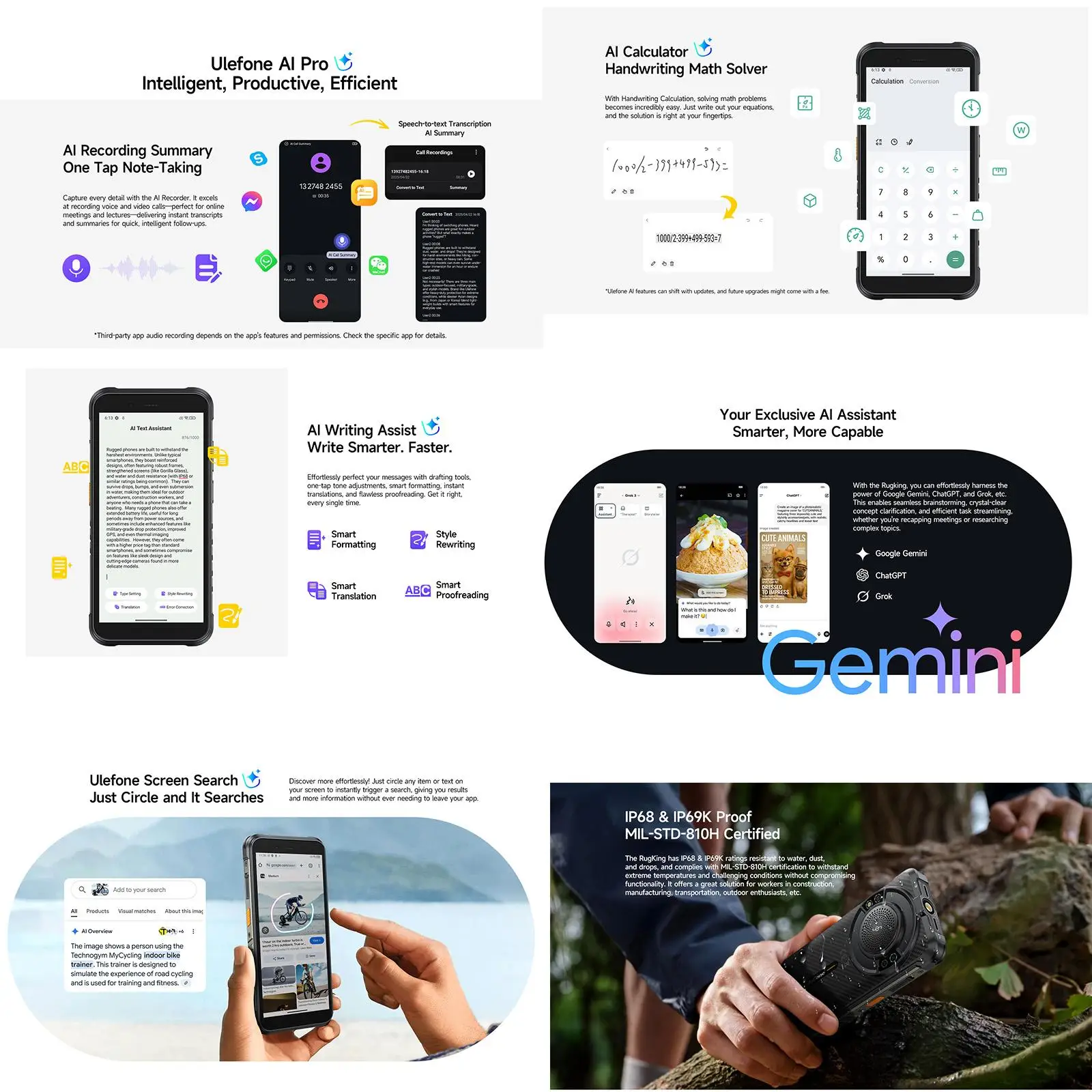 Ulefone RugKing هاتف متين 8GB + 256GB IP68/IP69K 5.99 بوصة أندرويد 15 Unisoc T7255 9600mAh 18W 50MP كاميرا رئيسية 4G NFC الهاتف الذكي