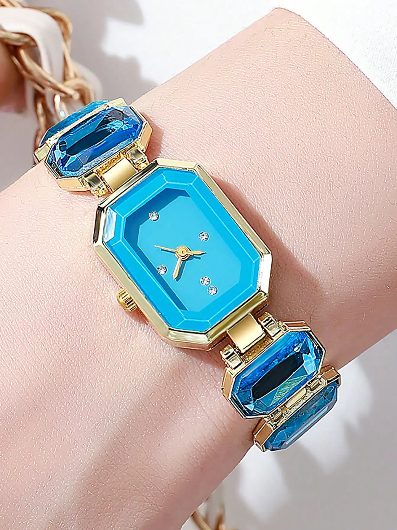 ساعة نسائية مربعة فاخرة مياه الفولاذ المقاوم للصدأ الماس حركة كوارتز موضة سوار ساعة ساعات السيدات الذهب الوردي #5