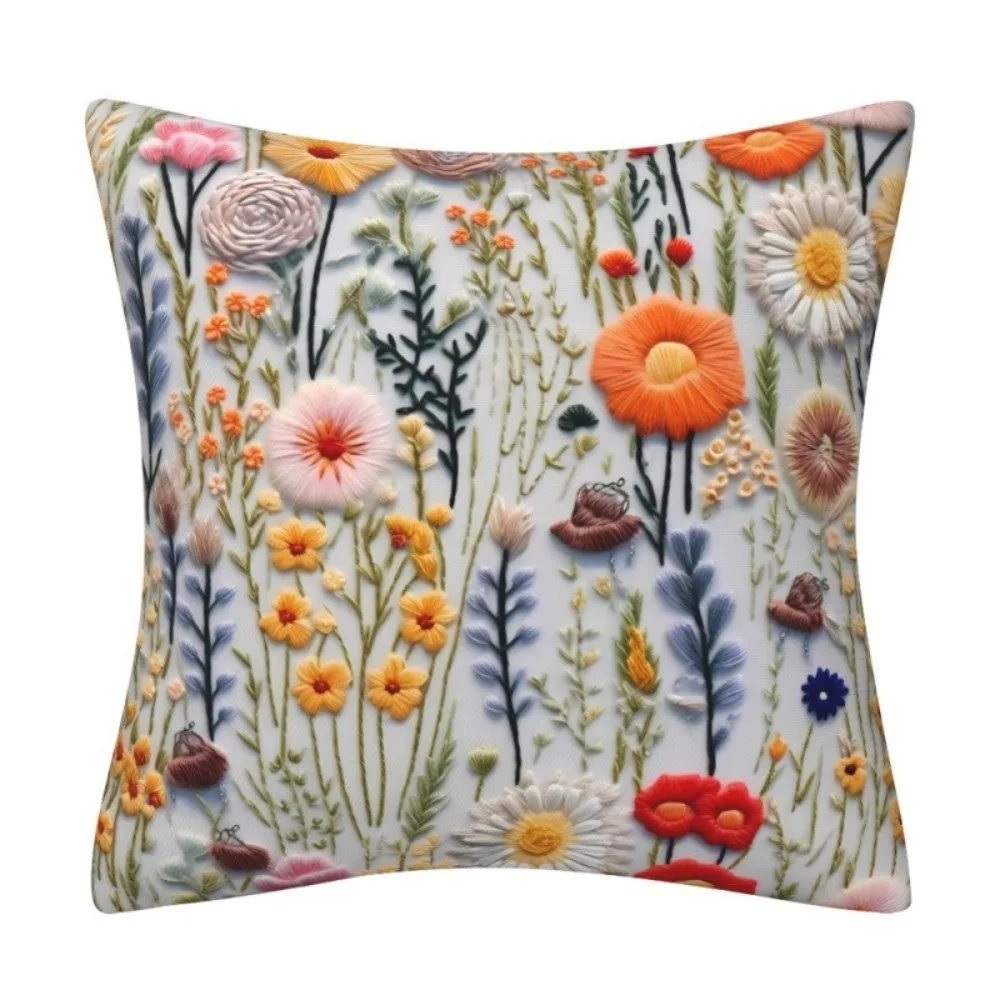 New 3D Embroidered Cushion Covers Flower Pattern Linen Throw Pillow Covers Single Sided 45 x 45 Square Pillow Covers Home Decor