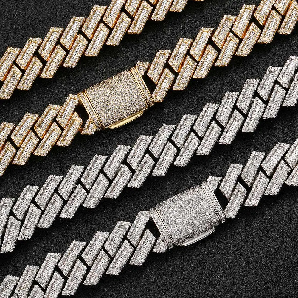 18mm Rectangle CZ Miami Cuban Link Chain Cubic Zirconia Copper Silver Plated 7\