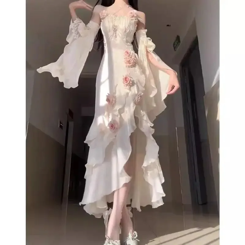 

Summer Rose Lolita Asymmetric Fishtail Skirt Banquet Dress Fashion Fairy Style Elegant Sexy Strap Dress Women Lolita Vestido Y2k