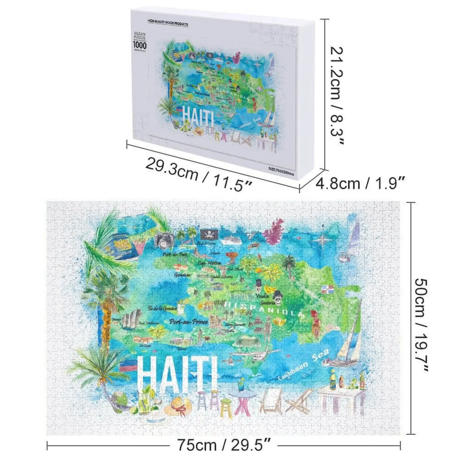 Haiti ilha ilustrada mapa de viagem com estradas e destaques quebra-cabeça foto personalizada brinquedos de natal brinquedo do bebê quebra-cabeça