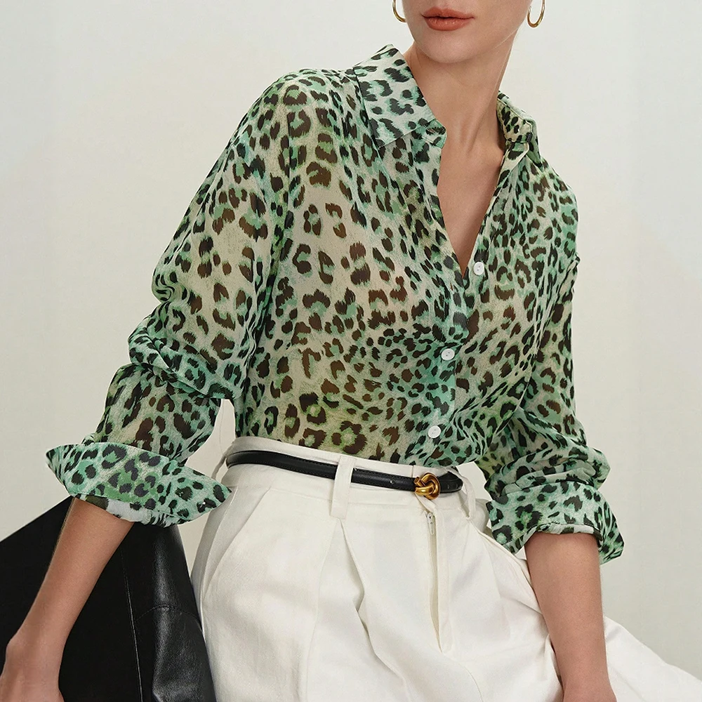 

Mia Muse Women's Shirts Summer Casual Mature Vibe Ventilate Leopard Print Single Breasted Cuff Sleeve Shirt Collar Daily Shirts