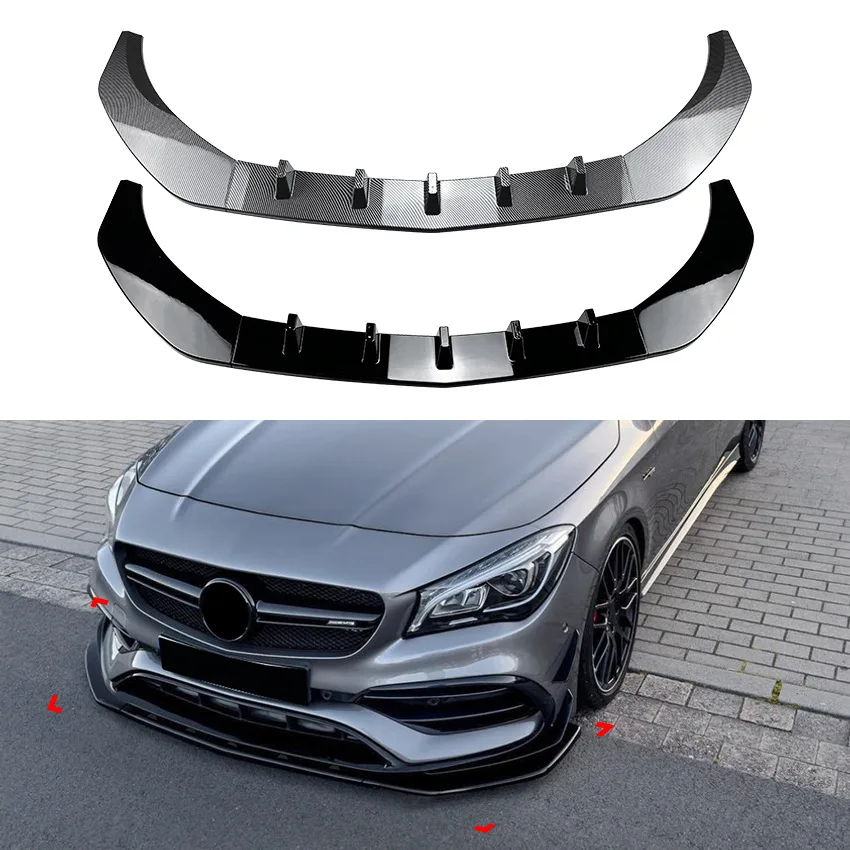 Gloss Black Front Bumper Lip Diffuser Spoiler For Mercedes-Benz CLA-Class C117 CLA200 260 CLA45 AMG 2016-2019