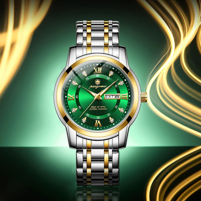 PENGAGAR ساعة فاخرة للرجال أنيقة تاريخ الأسبوع مقاوم للماء ساعة رجالية مضيئة كوارتز الفولاذ المقاوم للصدأ ساعات رياضية للرجال reloj