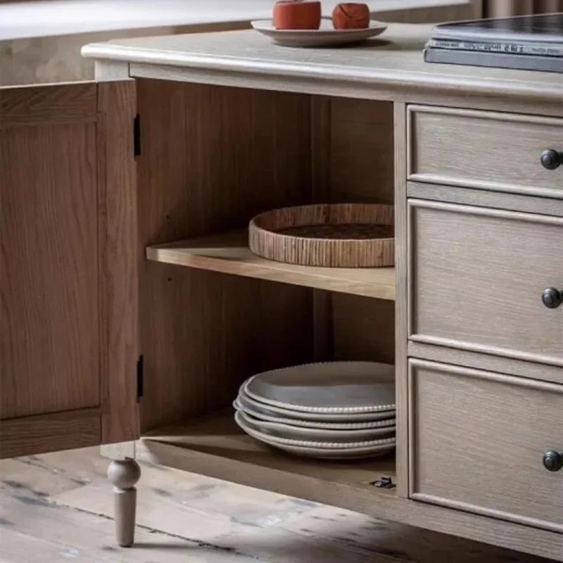 خزانة جانبية لتناول الطعام من الخشب الصلب بتصميم ريفي أمريكي وخزانة مدخل جدارية لغرفة المعيشة الفرنسية #5