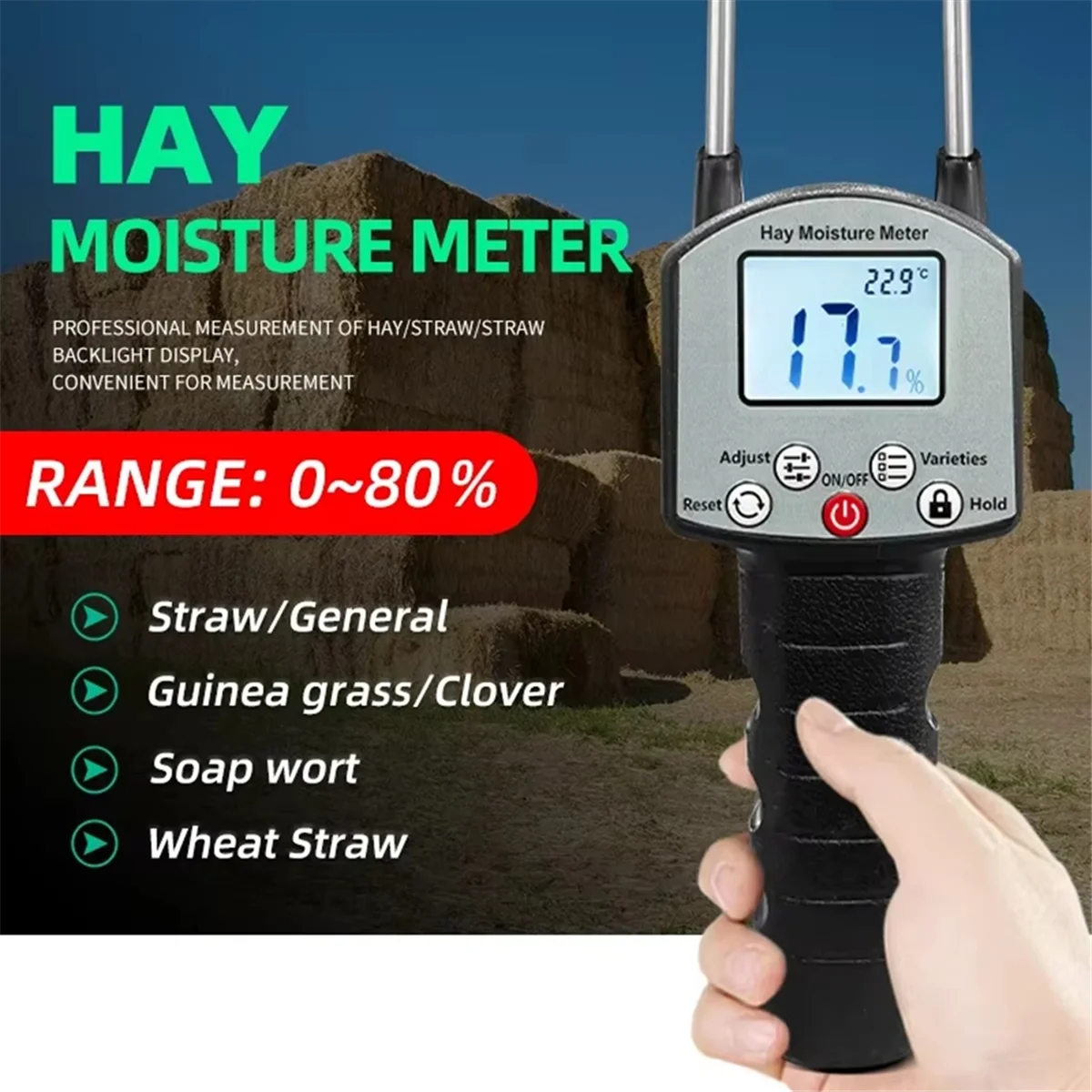

A13Z_Portable Hay Moisture Meter for Cereal Straw Forage Grass Leymus