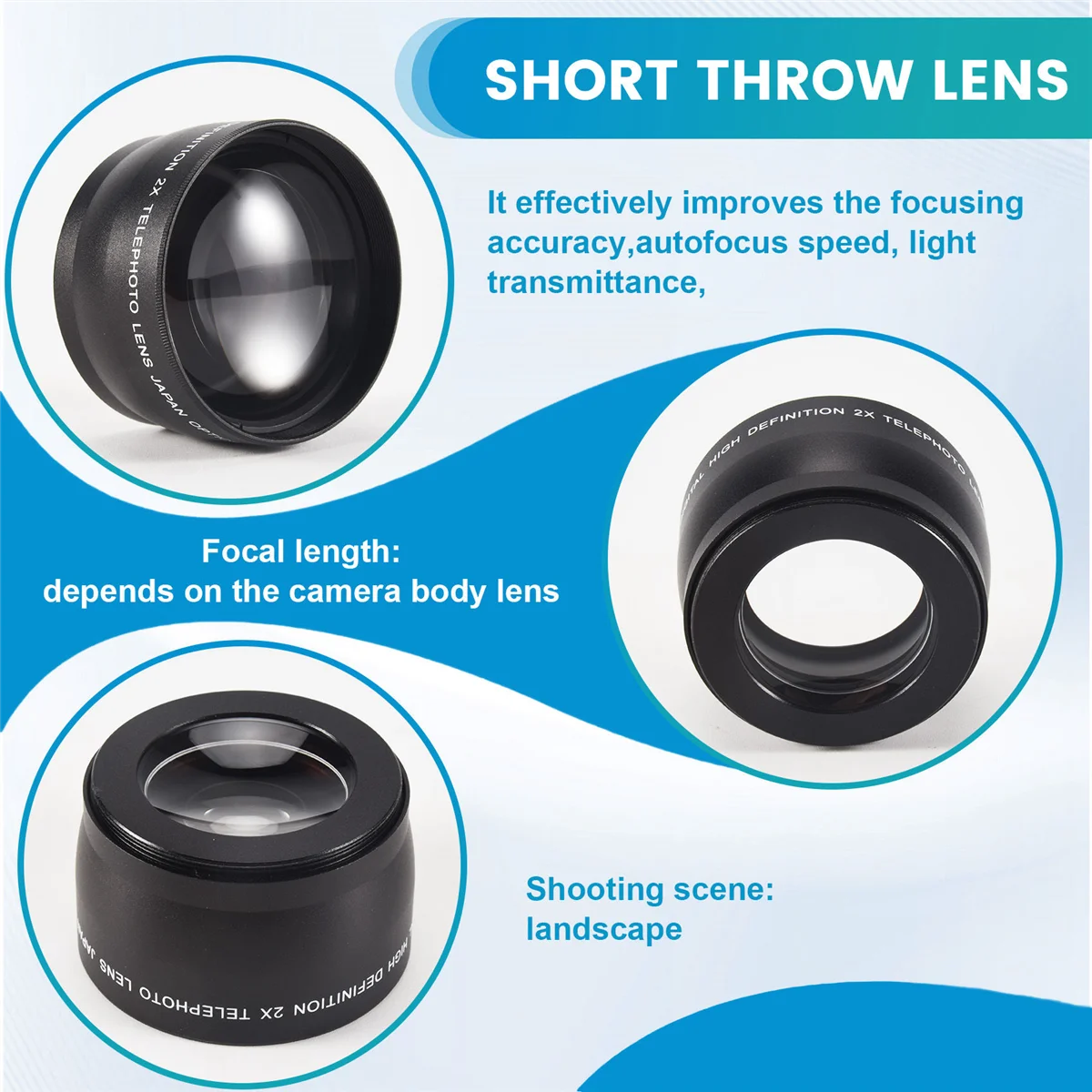 A26P 58mm 2X Telephoto Lens Tele Converter لكاميرات Canon Nikon Sony Pentax 18-55mm