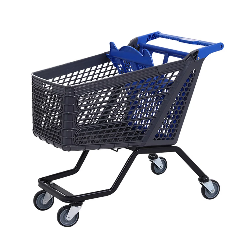 شعار مخصص عربة التسوق البلاستيكية 180L للطي عربة سوبر ماركت كبيرة عربات التسوق البقالة البلاستيكية