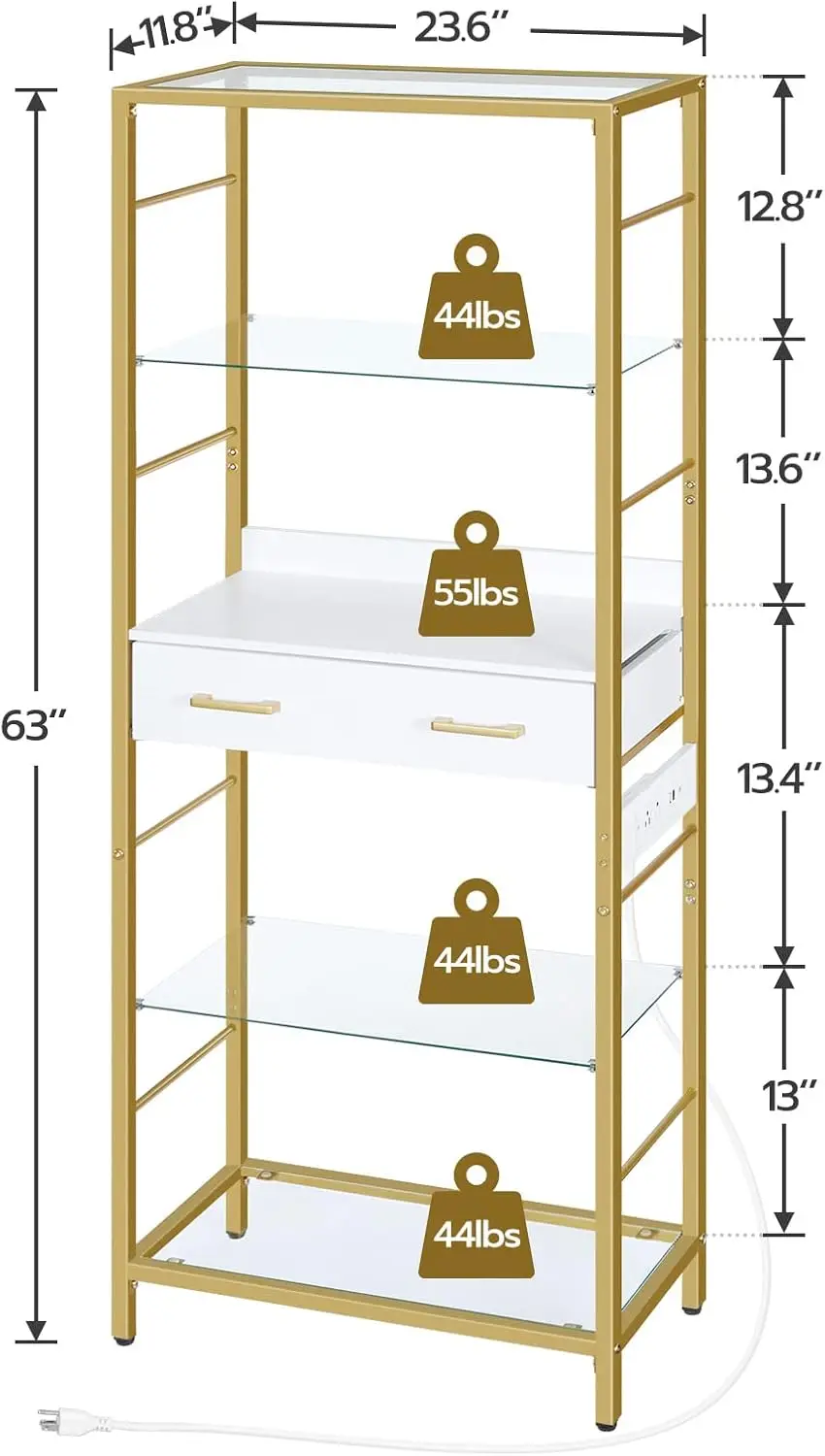 

Hoobro 5-Tier Bookshelf With Drawer, Tall Bookcase With Charging Station, Standing Storage Shelf With Metal Frame And Tempered