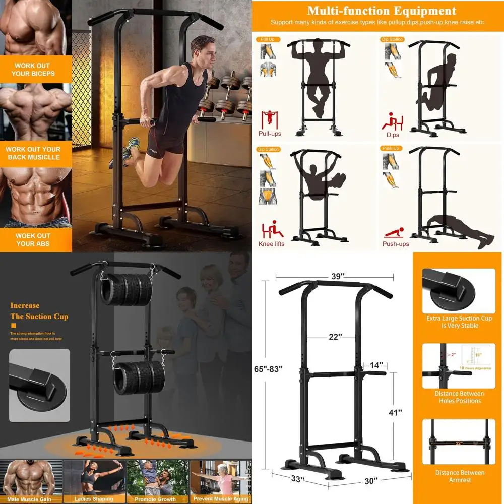 

Power Tower Pull Up Dip Station Multi-Function Fitness Equipment for Strength Training Adjustable Height Dip Stand for Home Gym