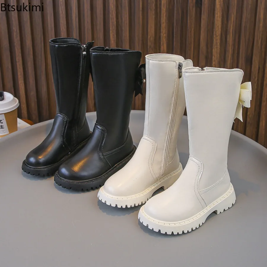 Girls Boots Cute Bow At The Back Zip Kids Knee High Non-Slip Plush Long Boots for  Winter Fashion Boots Ventilate Princess Shoes