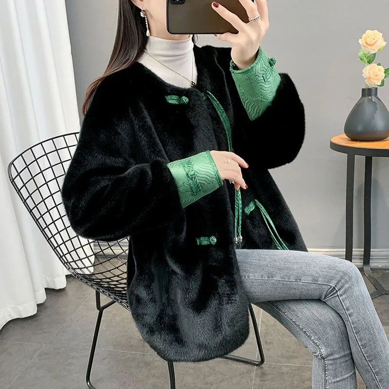 Women Jackets Faux Fur Coats Round Neck Short Coat Thick Warm Y2k Streetwear Elegant Open Stitch Outerwear Autumn Winter