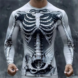 Retro 3D Full Print Long Sleeve T-shirt Mens Y2k Vatage Skeleton Skulls Graphic Harajuku Tee Tops Casual Harajuku Odzież męska