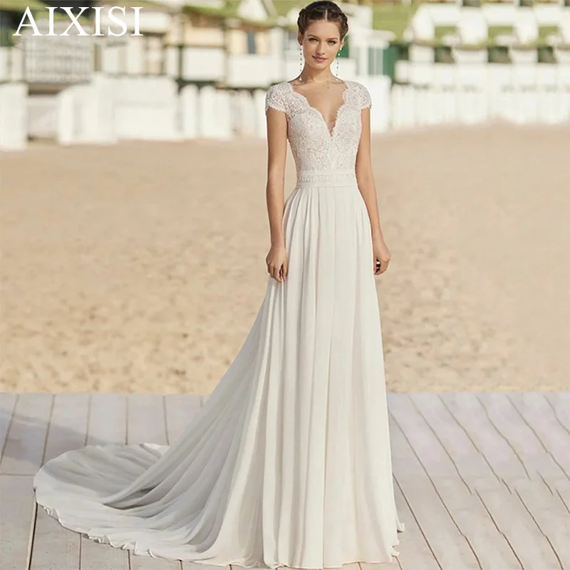 

Classic V Neck Wedding Dresses Applique Short Sleeves Tulle Bridal Gown Vestido De Noiva Illusion Robe de mariee News