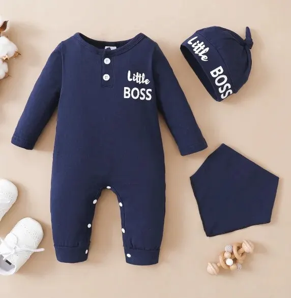 0-12 Maanden Pasgeboren Baby Body Body Peuter Baby Romper Lange Mouwen Brief Print Jumpsuit + Hoed Mode Leuke Stijl Dagelijkse Kleding