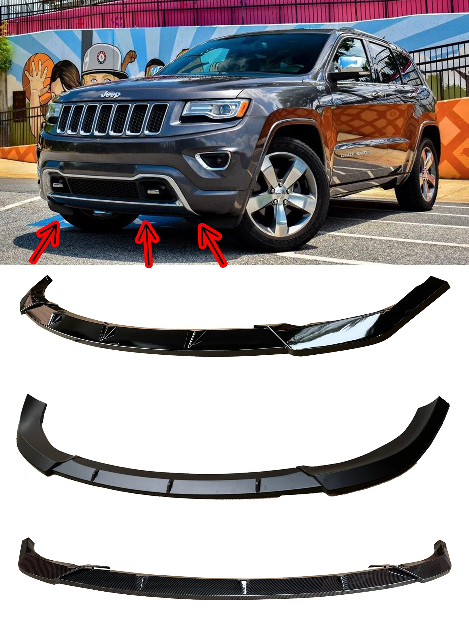 For Grand Cherokee Altitude/Laredo/Limited/Overland/Traihawk 2014-2021 Car Front Bumper Lip Spoiler Splitter Body Kit