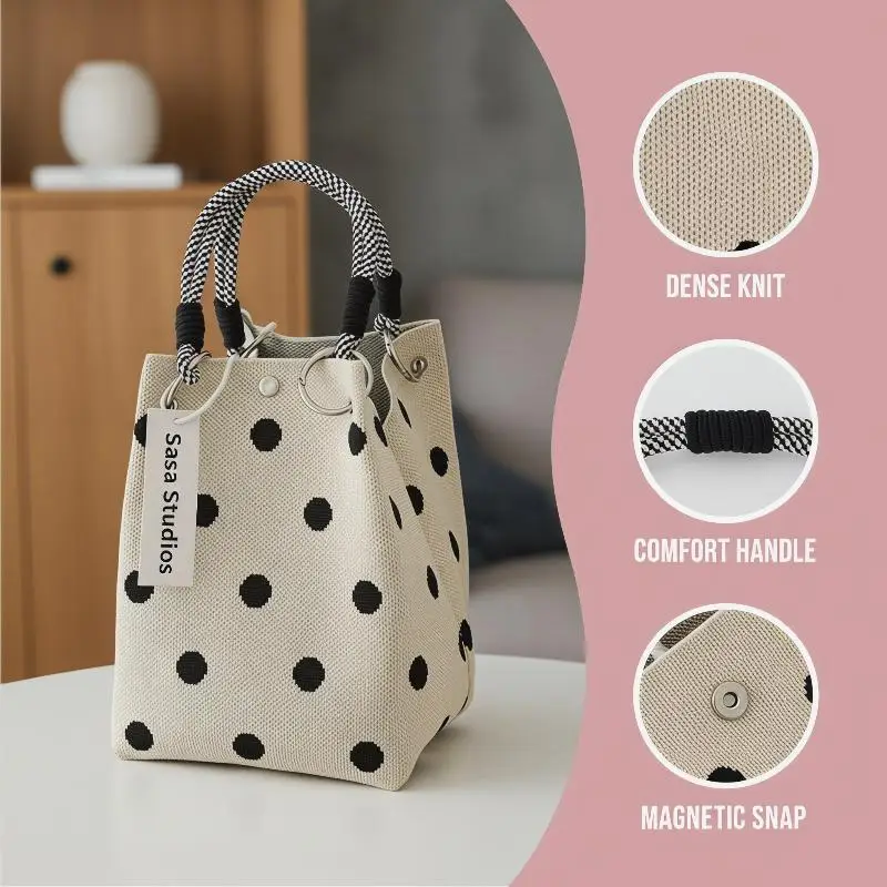 Lightweight 2026 Knitted Handbag with Secure Magnetic Snap for Casual Outings