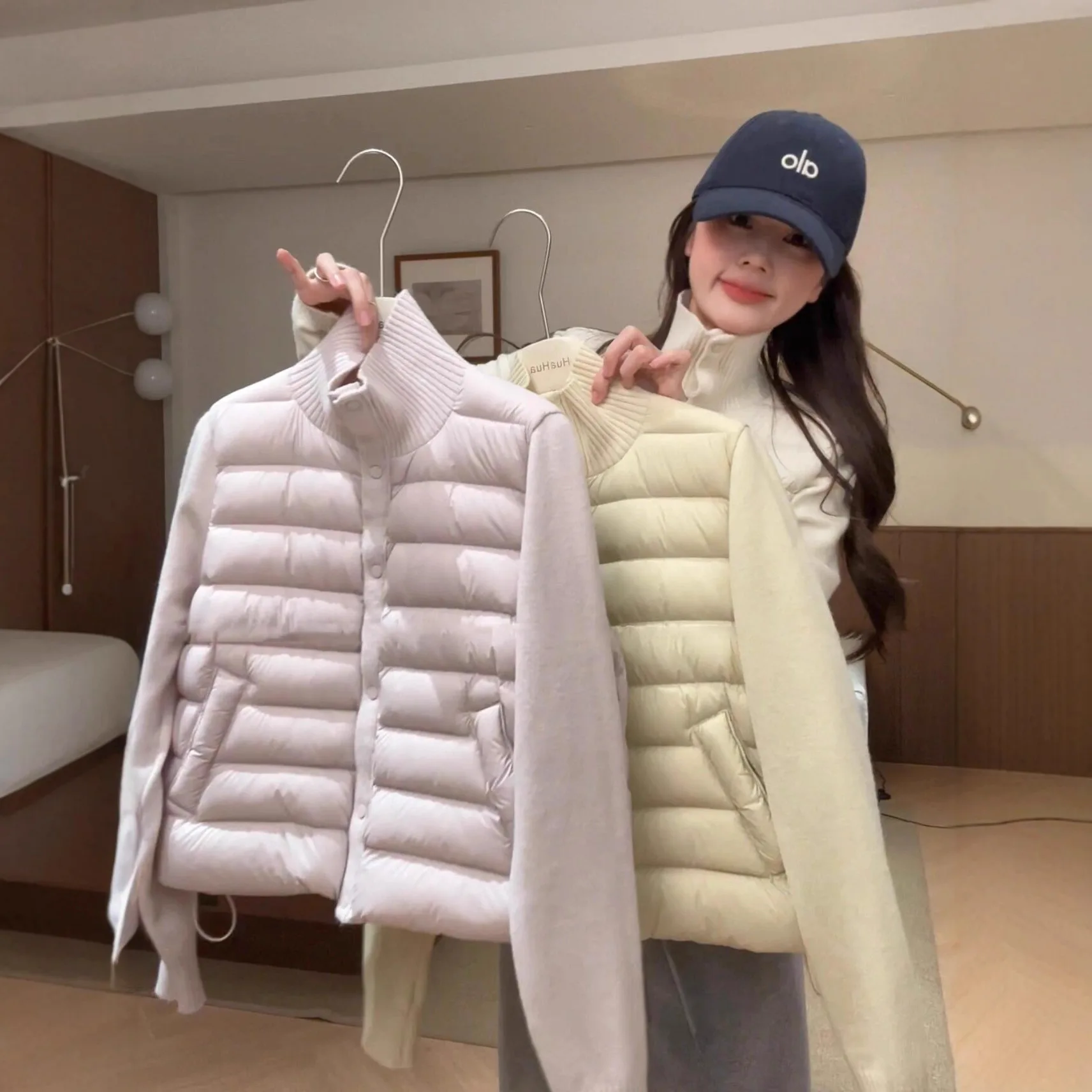 Lightweight Pork Rib Down Jacket for Women 2025 New Knitted Stand Collar Splicing Autumn and Winter 90 White Duck Down Warm Coat
