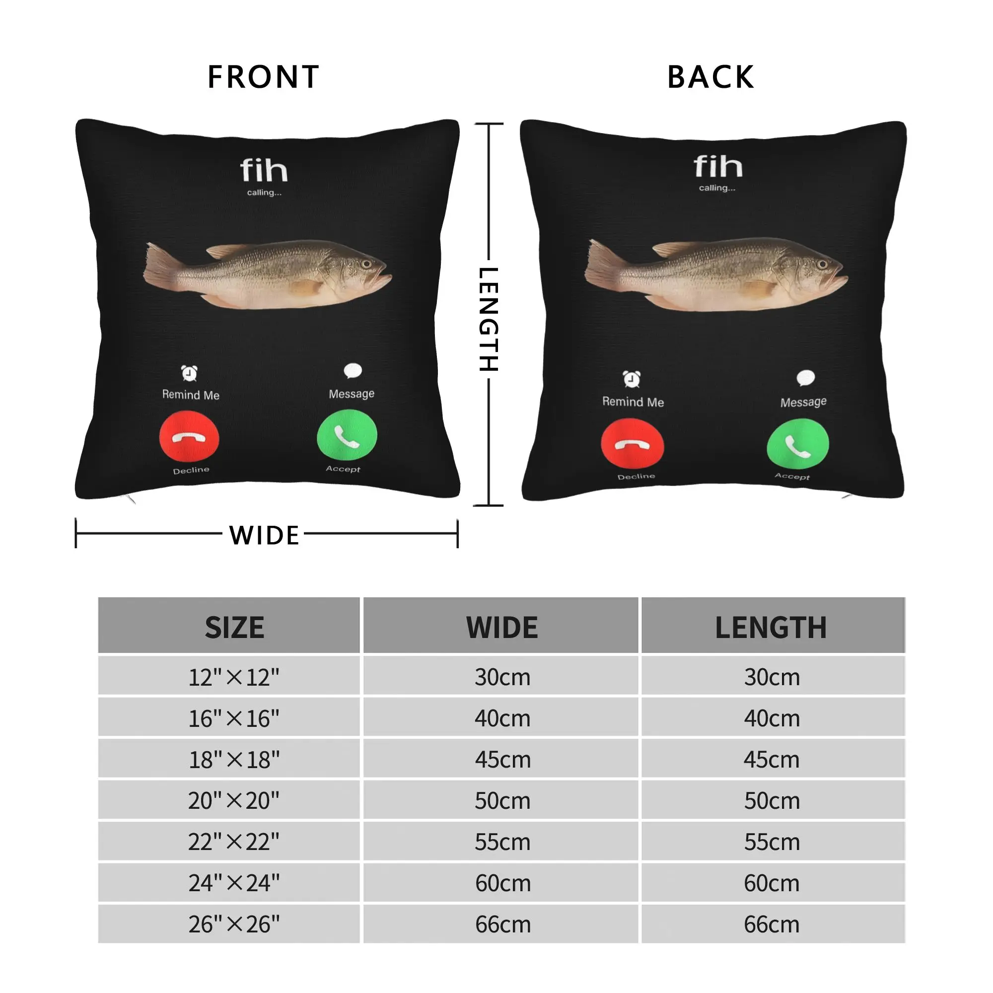 Fih Calling Remind me Message Decline Accept Phone Call Fish Square Pillowcases Home  Cushion Case Cool Home Pillow Cover